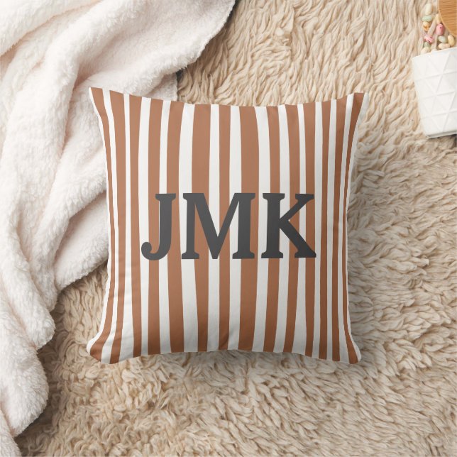 Monogram Terracotta Moderna Ränder Minimalistisk  Kudde (Filt)