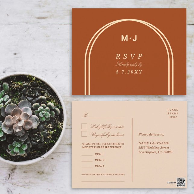 Monogram Terrakotta RSVP Anpassade måltider Sångfö Vykort (Skapare uppladdad)