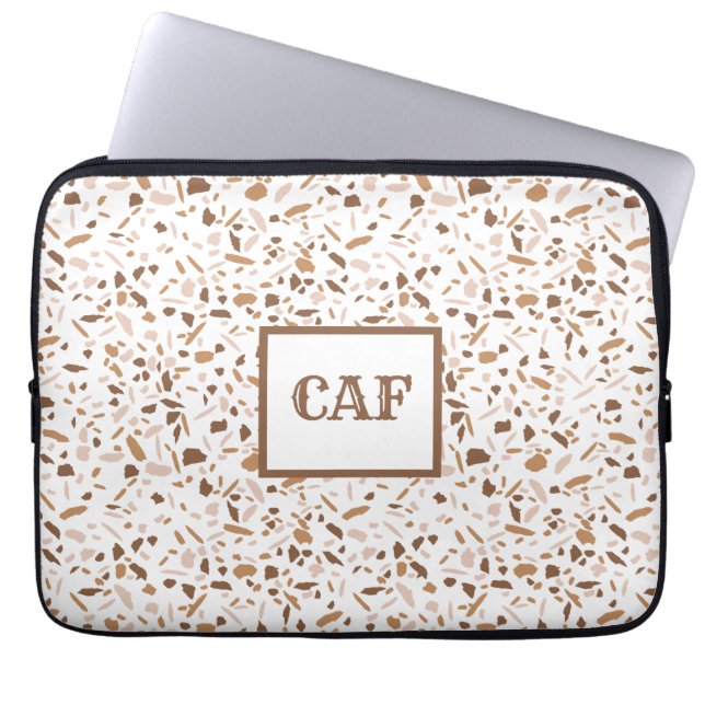 Monogram Terrazzo Brown och Beige and White Laptop Fodral (Framsidan)