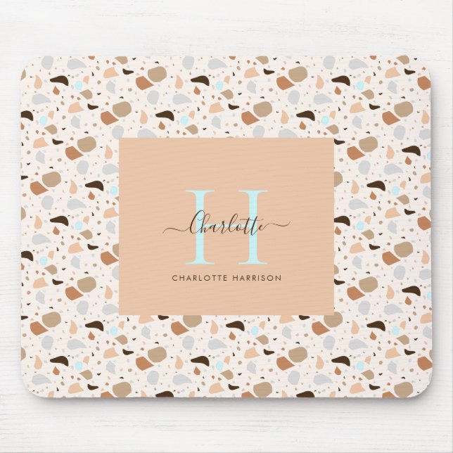 Monogram Terrazzo Earth Tones Modern Mönster Musmatta (Framsidan)