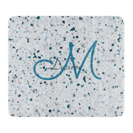 Monogram Terrazzo Teal Blue Grönt White Grått Retr