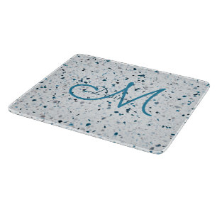 Monogram Terrazzo Teal Blue Grönt White Grått Retr