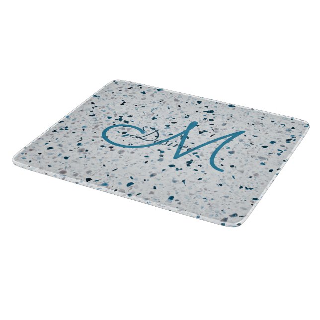 Monogram Terrazzo Teal Blue Grönt White Grått Retr (Hörn)