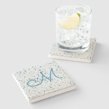 Monogram Terrazzo Teal Blue Grönt White Grått Retr