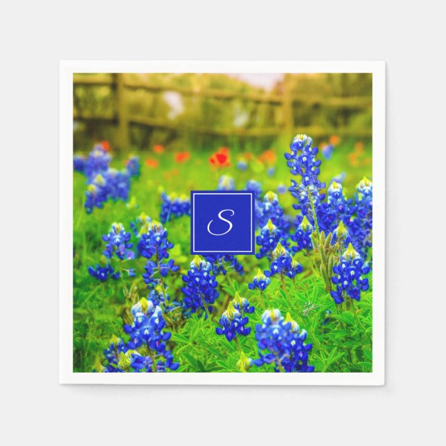 Monogram Texas Bluebonnets & Indian Paintbrush Pappersservett (Framsidan)