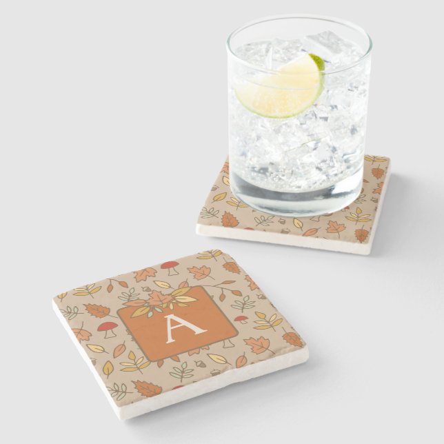 Monogram Thanksgiving Höst löv Stenunderlägg (Sidan)