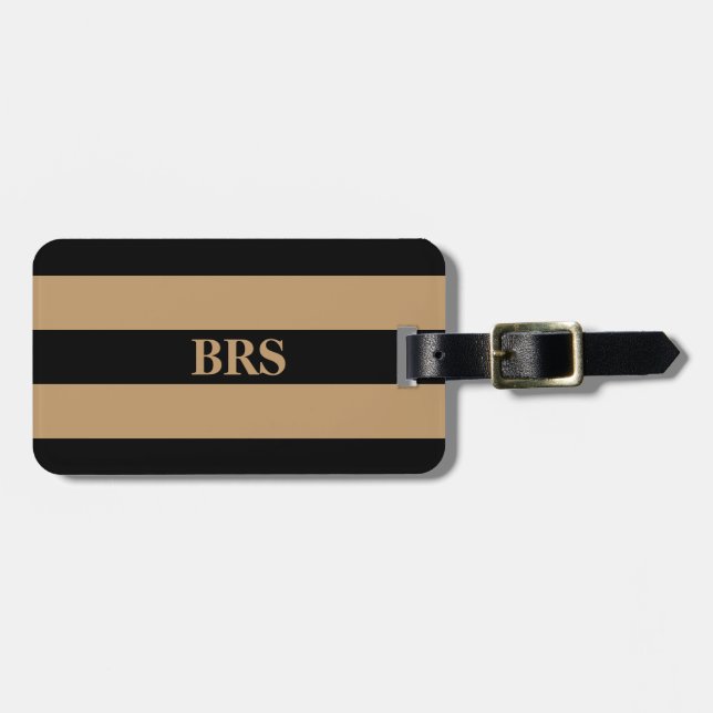 Monogram Three Svart Rand på Kamel Brun Bagagebricka (Horisontell Framsida)