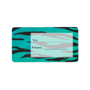 Monogram Tiger Black and Teal Print Mönster Adressetikett