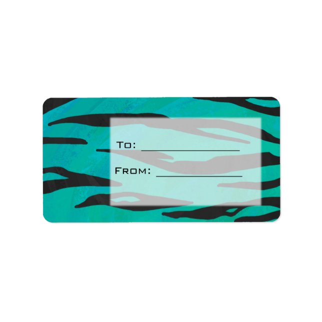 Monogram Tiger Black and Teal Print Mönster Adressetikett (Framsidan)