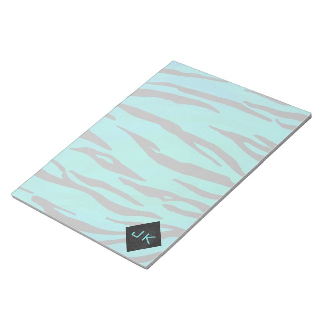 Monogram Tiger Black and Teal Print Mönster Anteckningsblock (Vinklad)