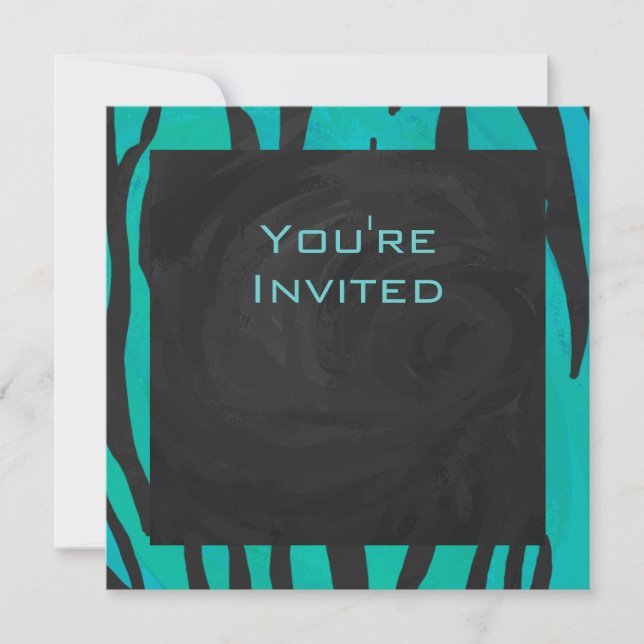 Monogram Tiger Black and Teal Print Mönster Inbjudningar (Framsida)