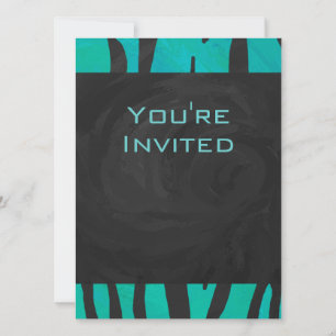 Monogram Tiger Black and Teal Print Mönster Inbjudningar
