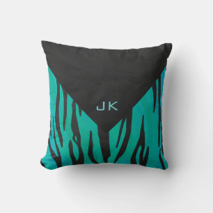 Monogram Tiger Black and Teal Print Mönster Kudde