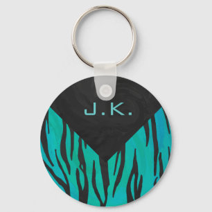 Monogram Tiger Black and Teal Print Mönster Nyckelring