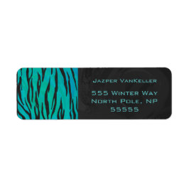 Monogram Tiger Black and Teal Print Mönster Returadress Etikett