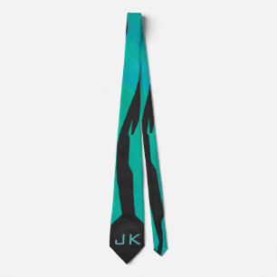 Monogram Tiger Black and Teal Print Mönster Slips