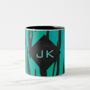 Monogram Tiger Black and Teal Print Mönster Två-Tonad Mugg