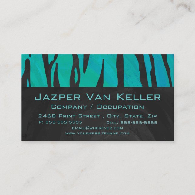 Monogram Tiger Black and Teal Print Mönster Visitkort (Framsida)