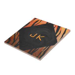 Monogram Tiger Hett Orange och svart Mönster Kakelplatta