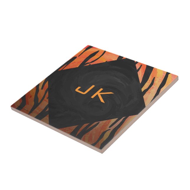 Monogram Tiger Hett Orange och svart Mönster Kakelplatta (Sidan)