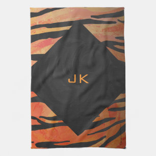 Monogram Tiger Hett Orange och svart Mönster Kökshandduk