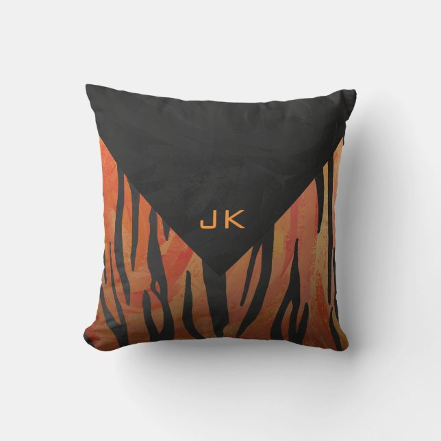Monogram Tiger Hett Orange och svart Mönster Kudde (Framsida)