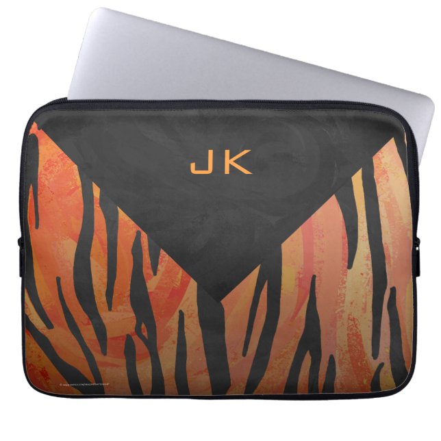 Monogram Tiger Hett Orange och svart Mönster Laptop Fodral (Framsidan)