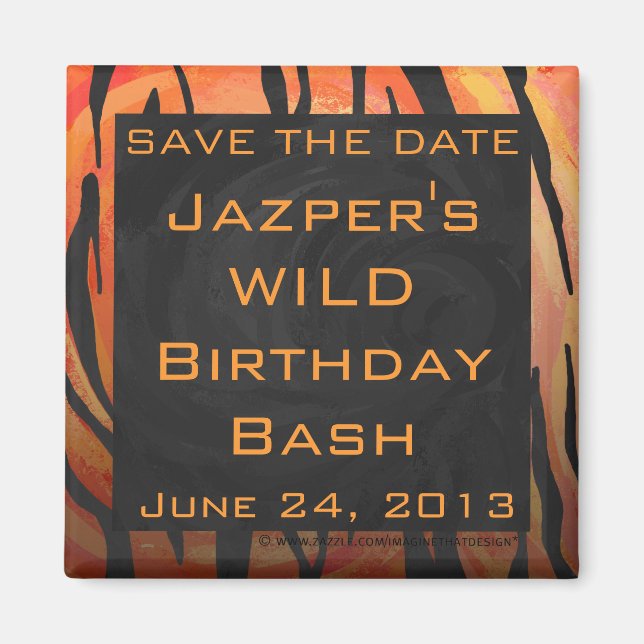 Monogram Tiger Hett Orange och svart Mönster Magnet (Framsidan)