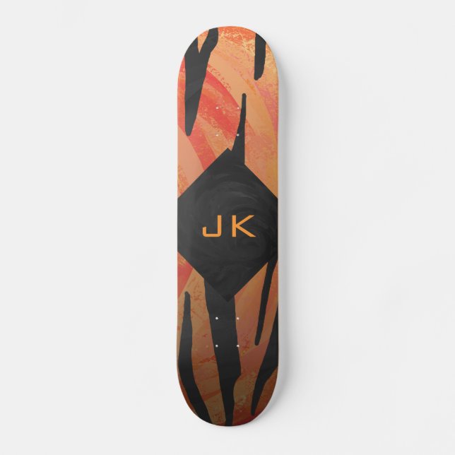 Monogram Tiger Hett Orange och svart Mönster Skateboard Bräda 20,5 Cm (Framsida)