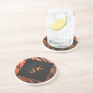 Monogram Tiger Hett Orange och svart Mönster Underlägg Sandsten