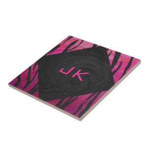 Monogram Tiger Hot Pink och svart tryckmönster Kakelplatta