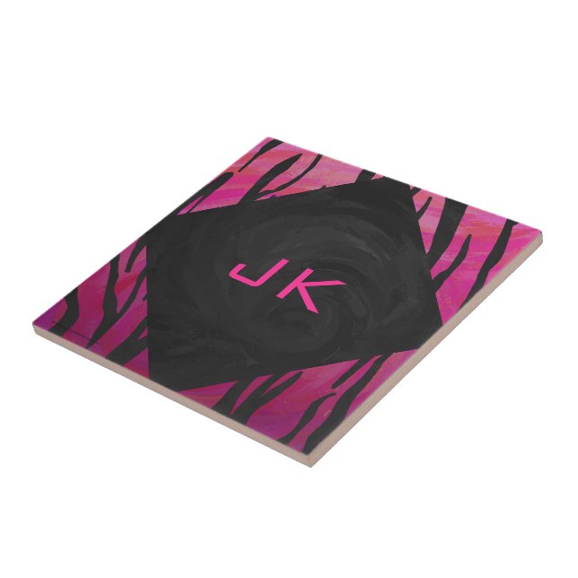Monogram Tiger Hot Pink och svart tryckmönster Kakelplatta (Sidan)