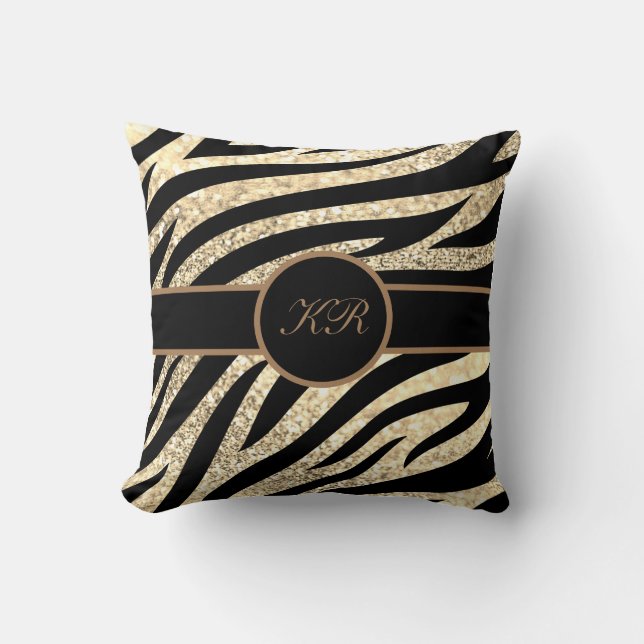Monogram Tiger Rand Golden Glitter Gnistra Girly Kudde (Framsida)