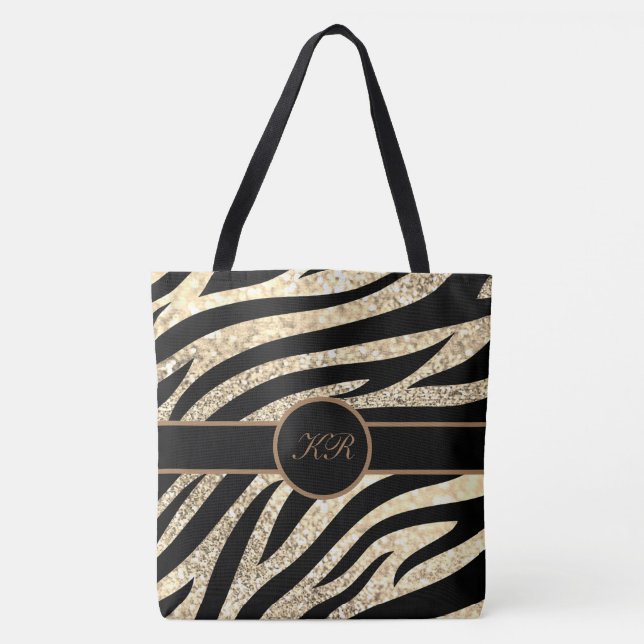 Monogram Tiger Rand Golden Glitter Gnistra Girly Tygkasse (Framsida)