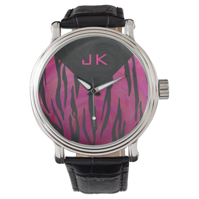 Monogram Tiger Shock rosa och svart Mönster Armbandsur (Framsida)