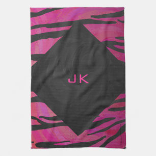 Monogram Tiger Shock rosa och svart Mönster Kökshandduk