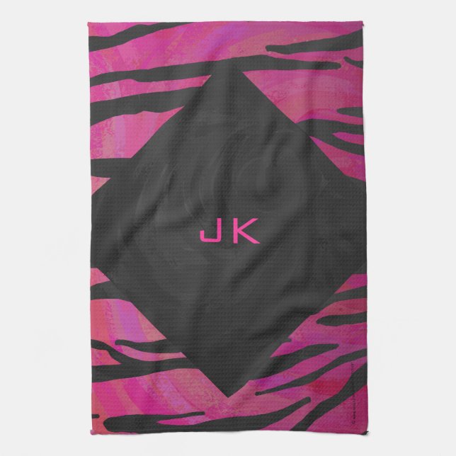 Monogram Tiger Shock rosa och svart Mönster Kökshandduk (Vertikal)