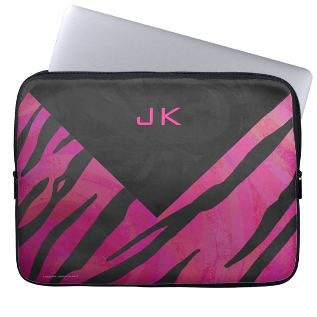 Monogram Tiger Shock rosa och svart Mönster Laptop Fodral (Framsidan)