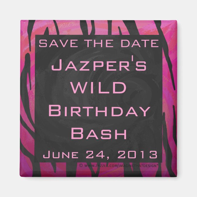 Monogram Tiger Shock rosa och svart Mönster Magnet (Framsidan)