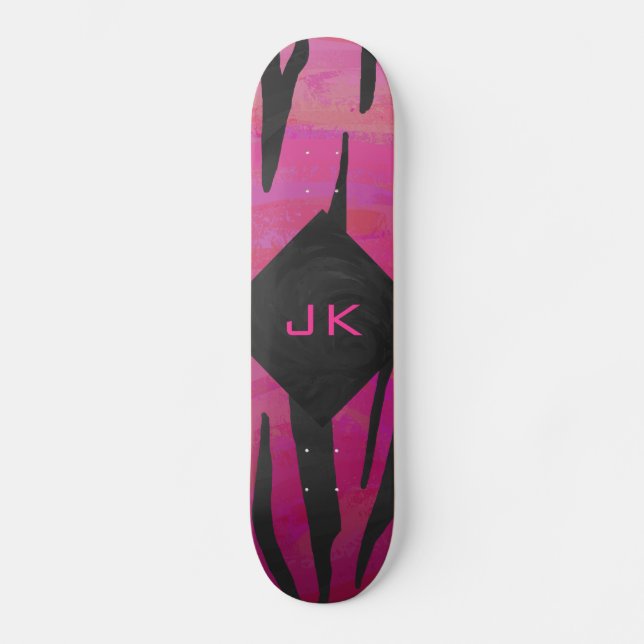 Monogram Tiger Shock rosa och svart Mönster Skateboard Bräda 19,5 Cm (Framsida)