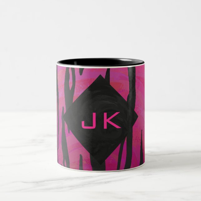 Monogram Tiger Shock rosa och svart Mönster Två-Tonad Mugg (Center)