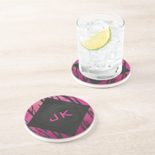 Monogram Tiger Shock rosa och svart Mönster Underlägg Sandsten