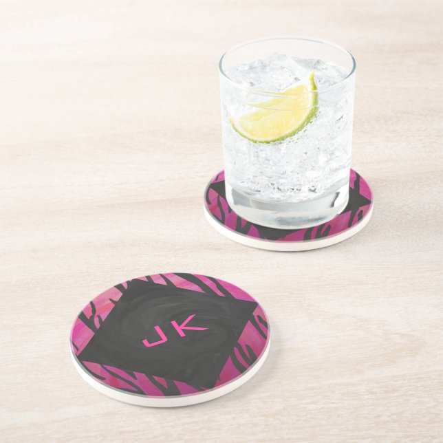 Monogram Tiger Shock rosa och svart Mönster Underlägg Sandsten (Sidan)