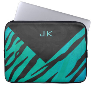 Monogram Tiger Svart och Teal Tryckmönster Laptop Fodral