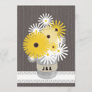 Monogram Tin Can-Daisy och svarta örnsvans Inbjudningar