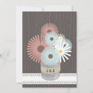 Monogram tin kan persika och blå Daisy Inbjudningar