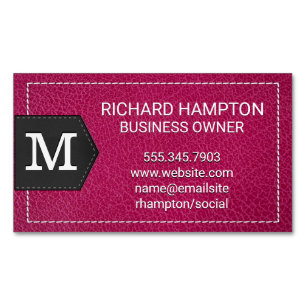 Monogram Titlat Rosa-läder och lappverk Magnetiska Visitkort