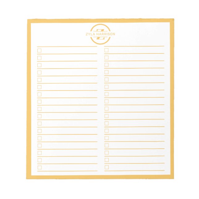 Monogram To Do List Minimalist Yellow Name Anteckningsblock (Framsida)