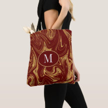 Monogram Tote Bag Guld Glitter Maron Background