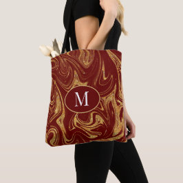 Monogram Tote Bag Guld Glitter Maron Background Tygkasse